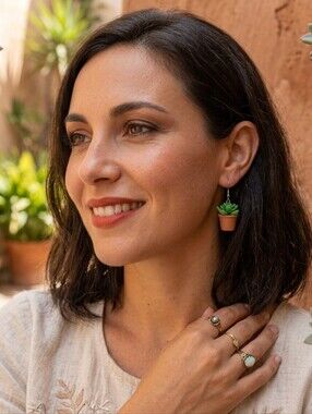 Green Succulent Plant Design Dangle Earrings Cute Elegant Style Resin Jewelry‎